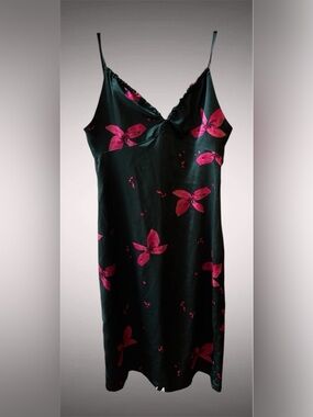 Vintage Sisley Green Dress with Fuchsia Floral Accents